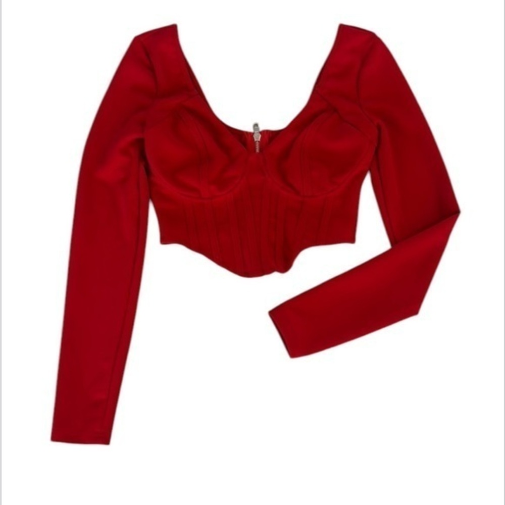 Lulus size small red long sleeve crop fitted bustier top